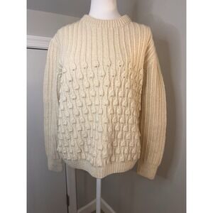 Vintage Scottish Hand Knit Cable Wool Thick Cream Sweater Medium Marie Stewart
